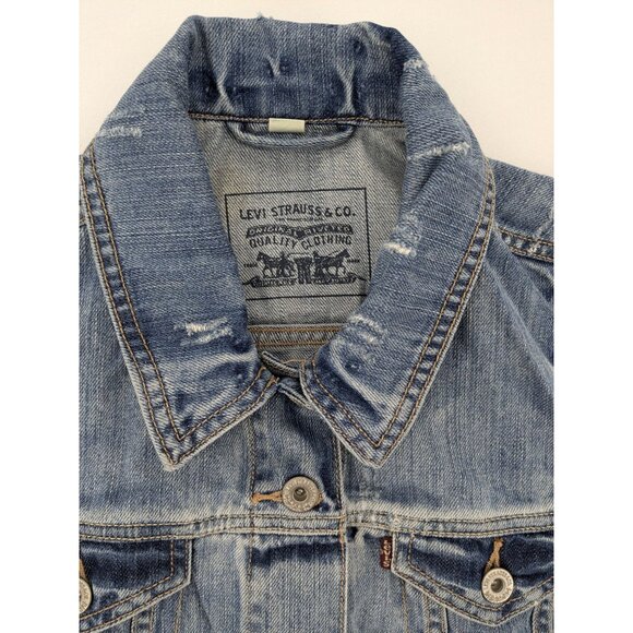Vintage Y2K Levis Denim Vest Jacket Women Size M Distressed Grunge Western Retro - Picture 7 of 11